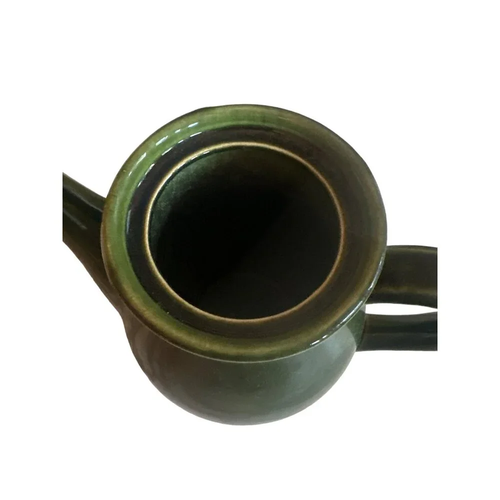 Vintage Green Ceramic Tea Pot With Red Lid